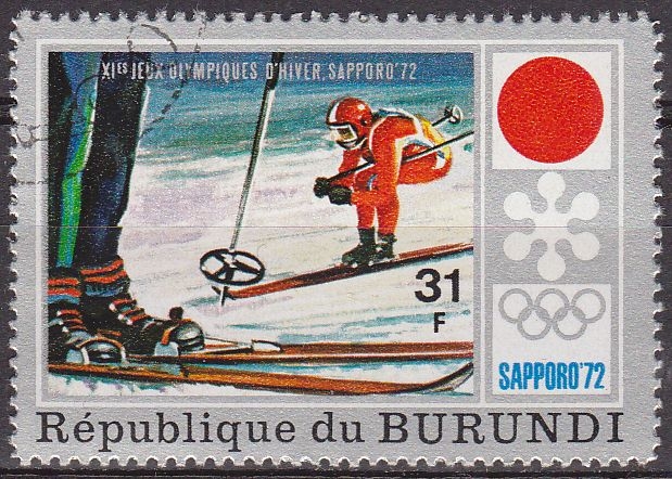 Burundi 1972 Scott 392 Sello * Juegos Olimpicos Sapporo Japon Descenso 31F Matasello de favor Preobliterado